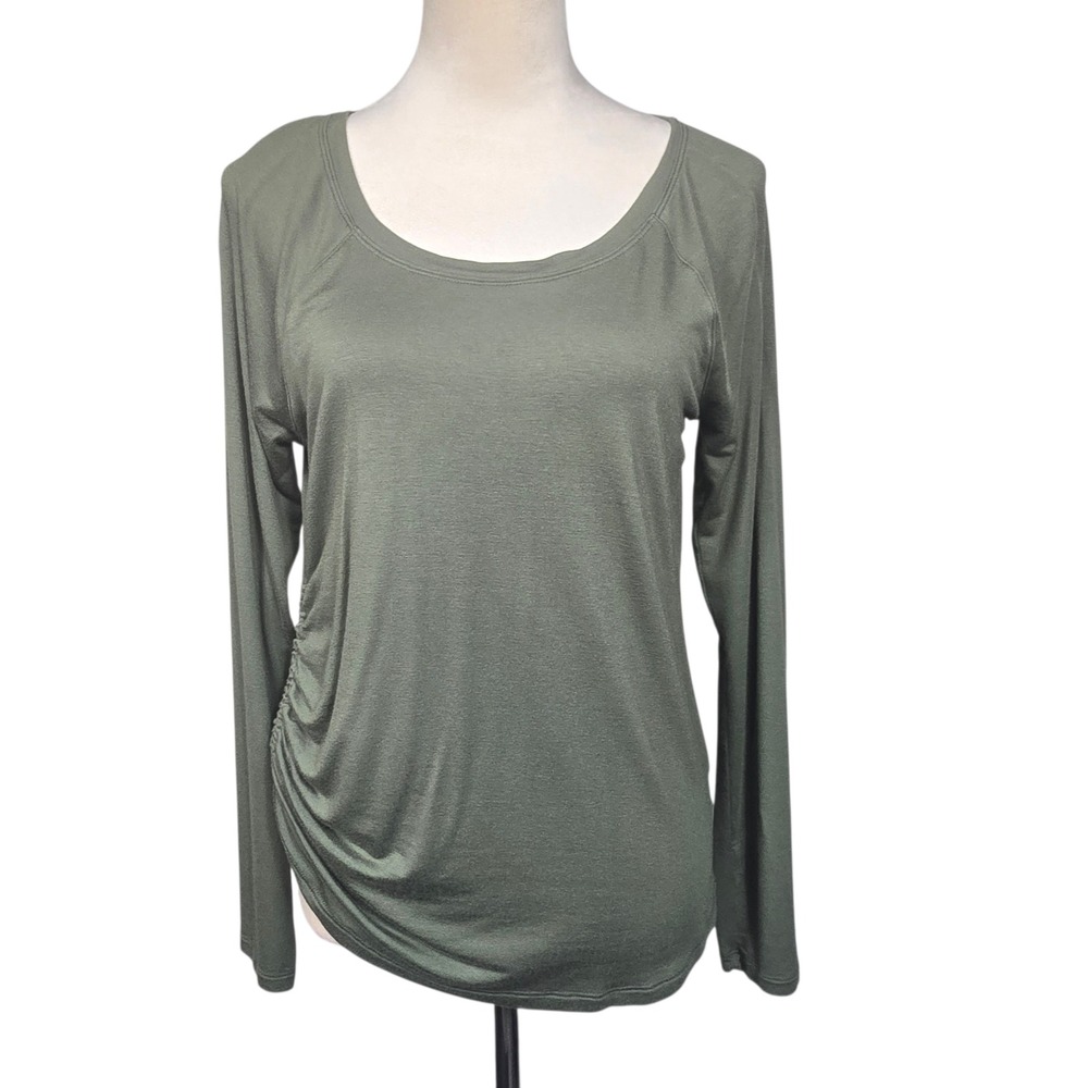 Freely Womens‎ Medium Green Long Sleeve Modal Spandex Ruched Side Active Top